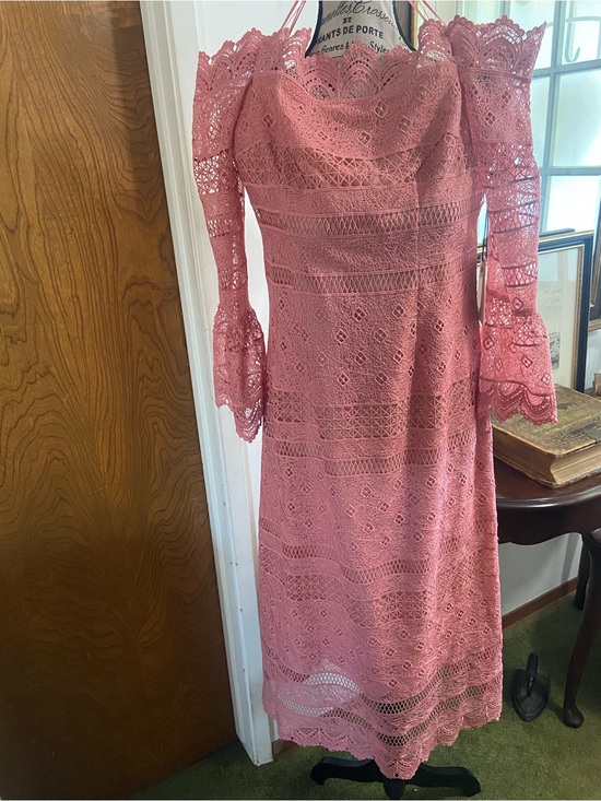 AMUR Dresses & Skirts - AMUR Dusty Rose Off-Shoulder Lace Midi Dress